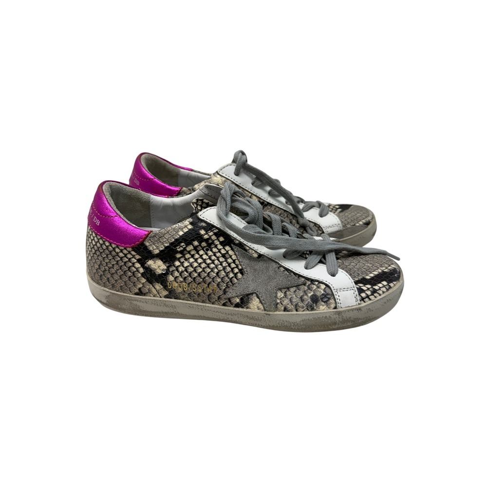 Golden Goose Superstar Snakeskin Print Low Top Sneakers Pink Heel Size 36 6